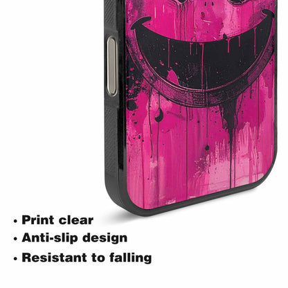 iPhone 16 Pro Case — Melting Moon Smiley Black Pink Ink, Custom Printed Phone Case