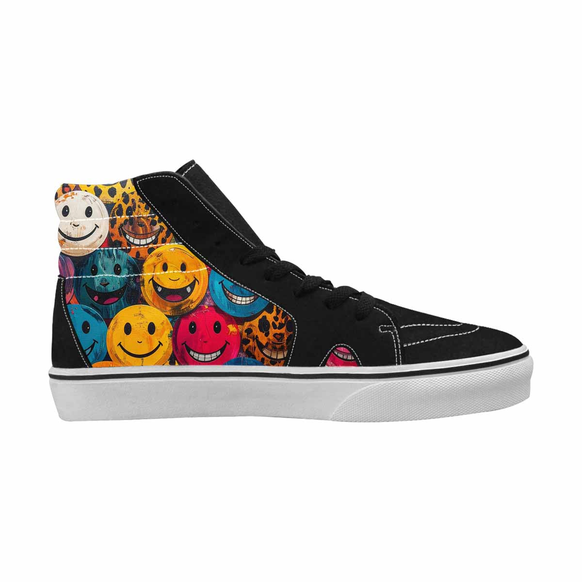 MEN'S Smiley Faces High Top Canvas Vibrant Chaos Custom Sneakers