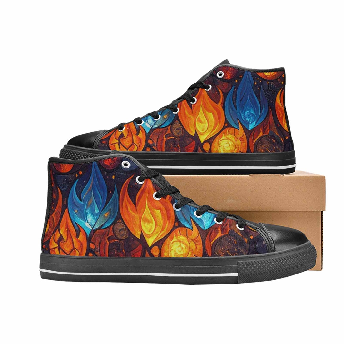 WOMEN'S Fire Flame High Top Canvas Grunge Custom Shoes