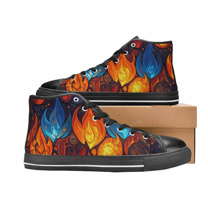 WOMEN'S Fire Flame High Top Canvas Grunge Custom Shoes
