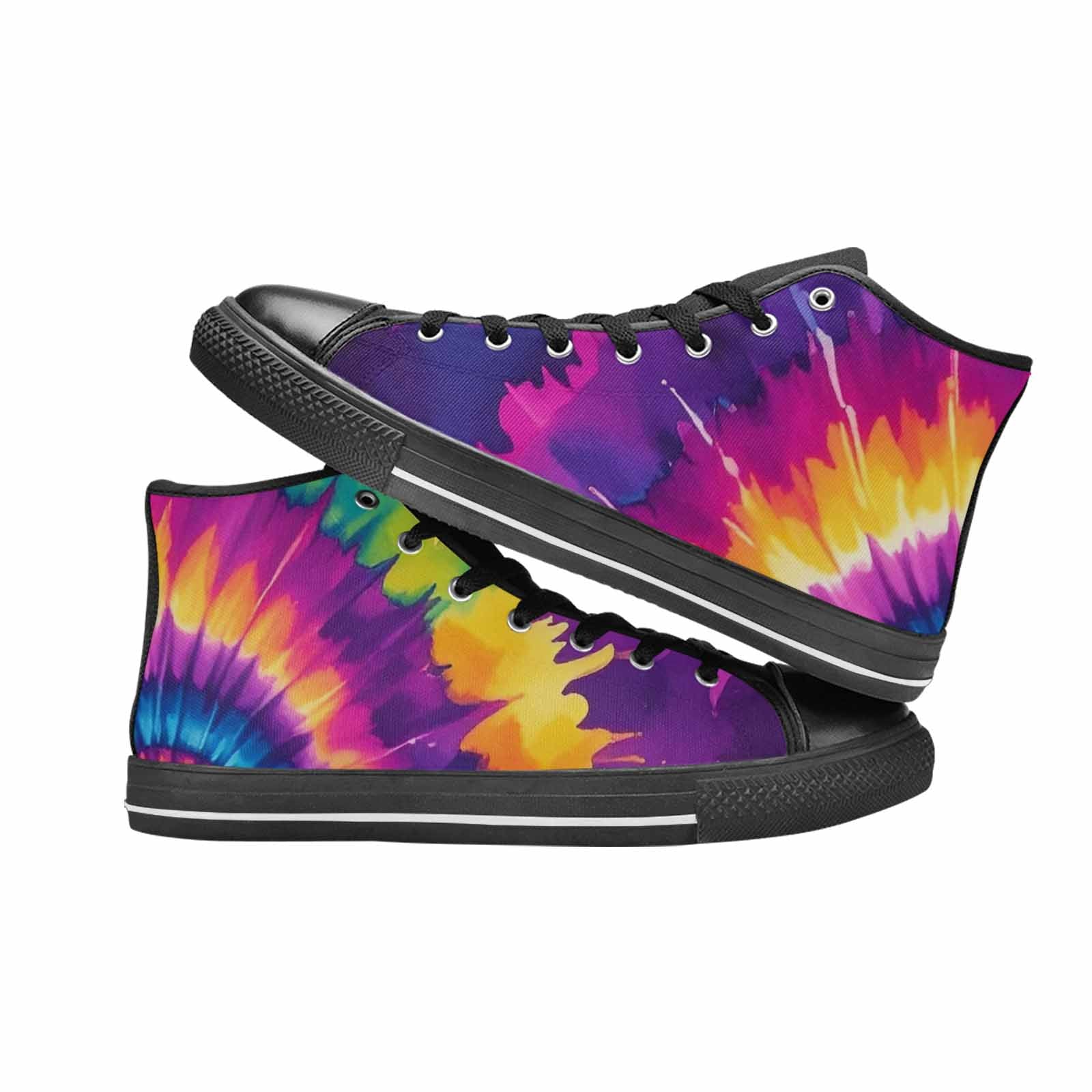 WOMEN'S Tie Dye Neon Spiral Burst High Top Canvas Wallpaper Art Custom Shoes