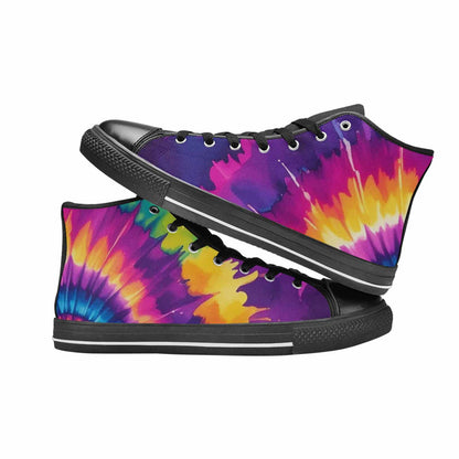 WOMEN'S Tie Dye Neon Spiral Burst High Top Canvas Wallpaper Art Custom Shoes