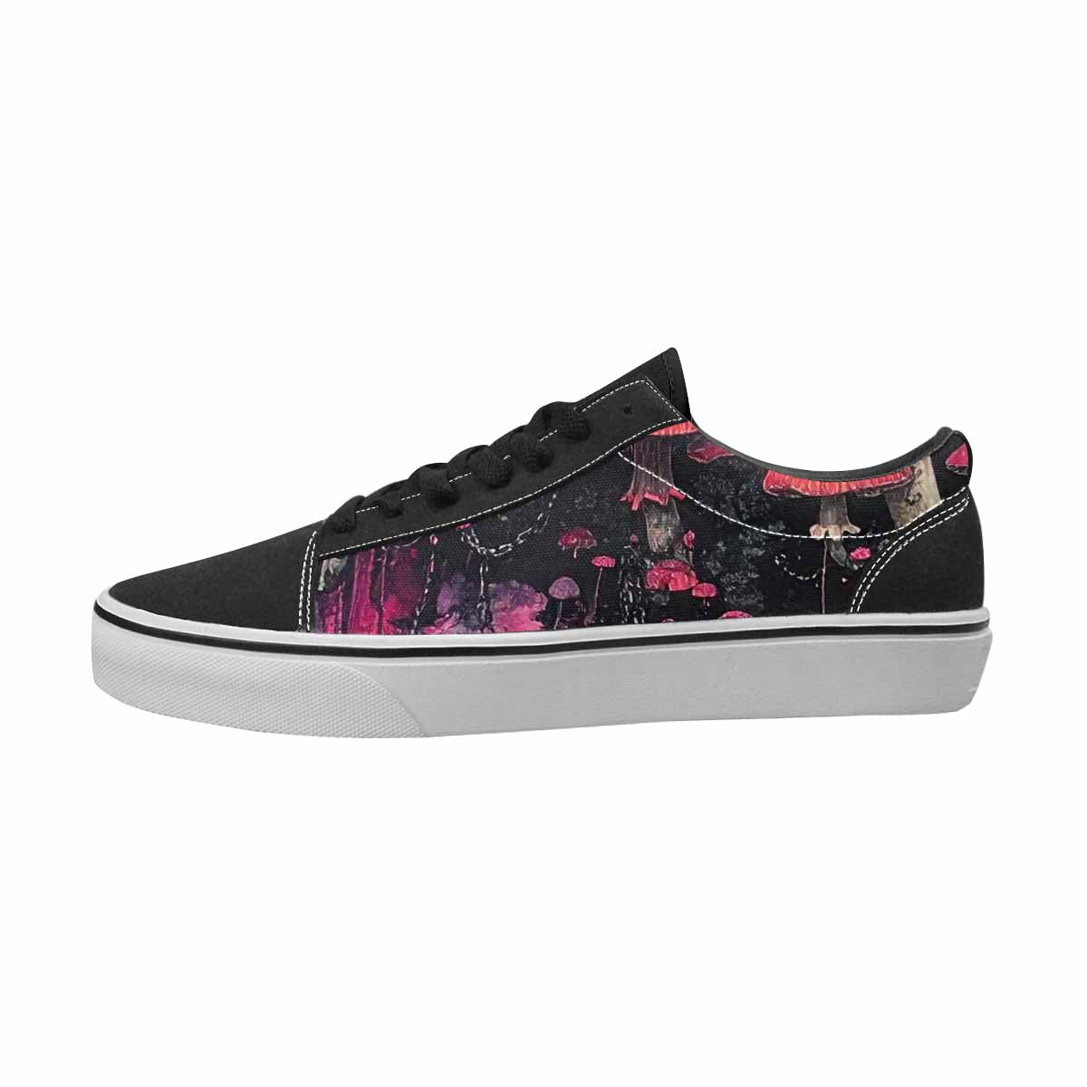 MEN'S Mushrooms Black & Pink Ink Canvas Wearable Art Dreamcore Custom Print Sneakers