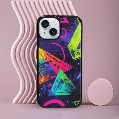 iPhone 15 Case — Memphis Squiggles Triangles Dots, Custom Designed Case Cover