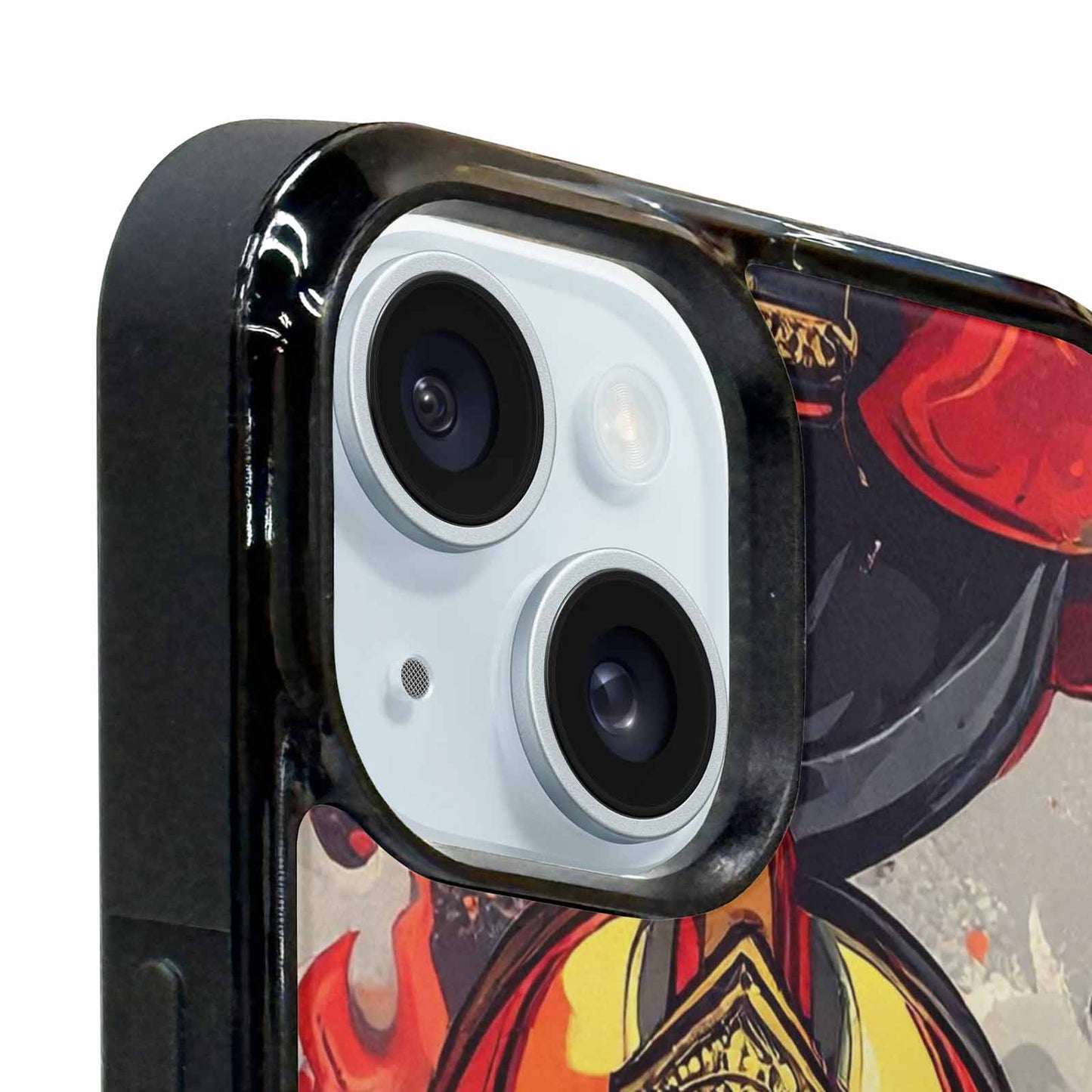 iPhone 15 Case — Firefighter Pattern Flames Axes Helmets Seamless, Customized Protective Case