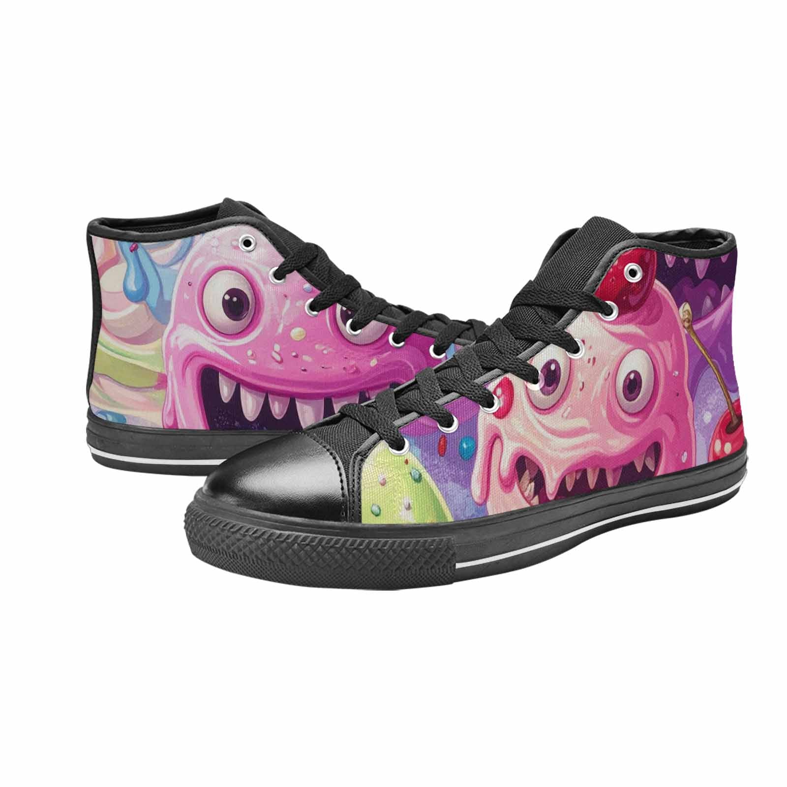 WOMEN'S Melting Icecream Monster Cherry High Top Canvas Dark Academia Custom Sneakers