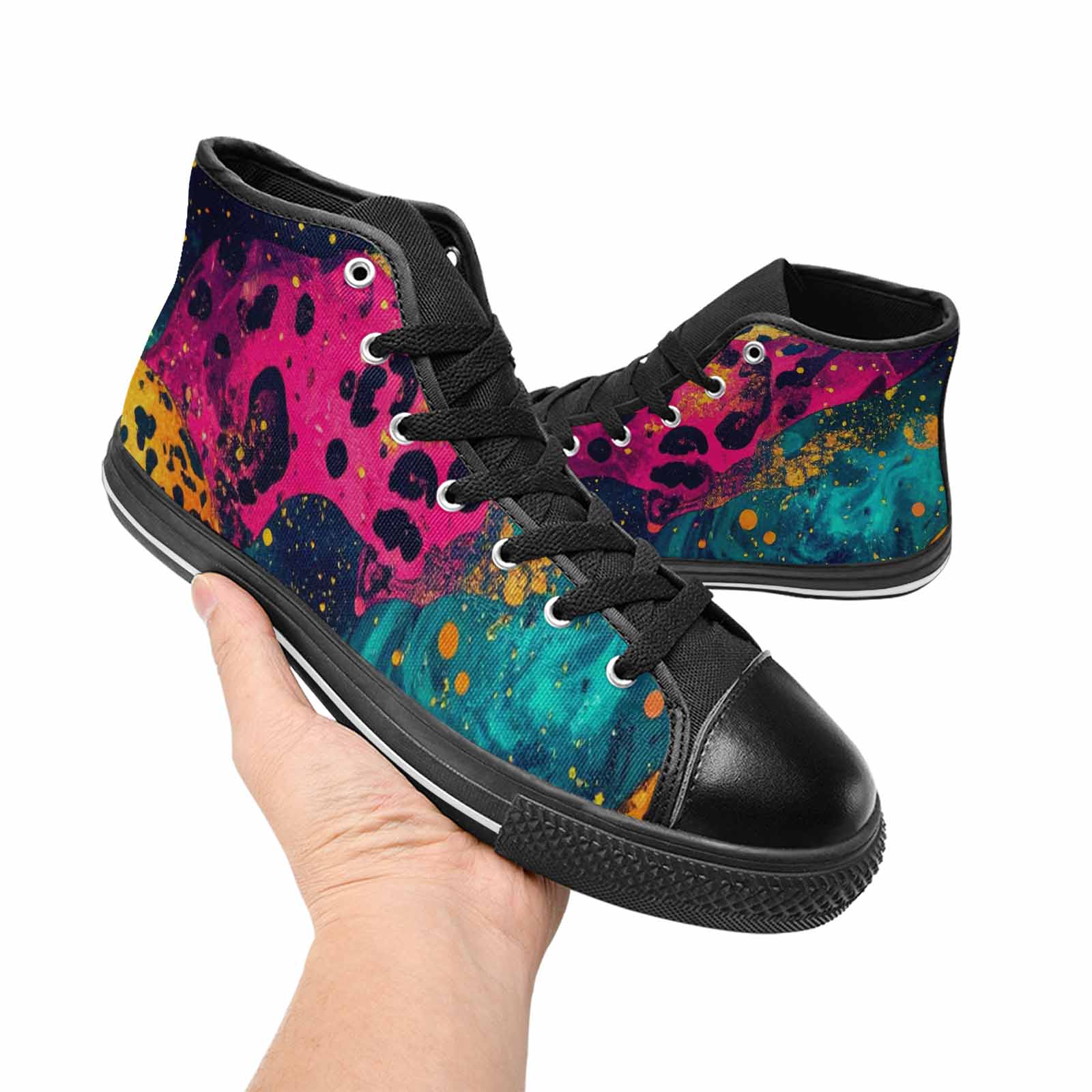 WOMEN'S Leopard Print Galaxy High Top Canvas Dark Academia Custom Shoes