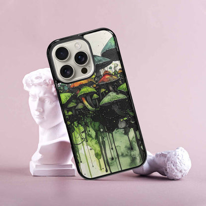 iPhone 16 Pro Case — Rainbow Drip Mushrooms Black Green Ink, Customized Protective Case