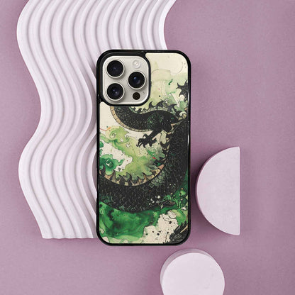iPhone 16 Pro Max Case — Dragon Scale Black Green Ink Dragons, Custom Print Case Cover