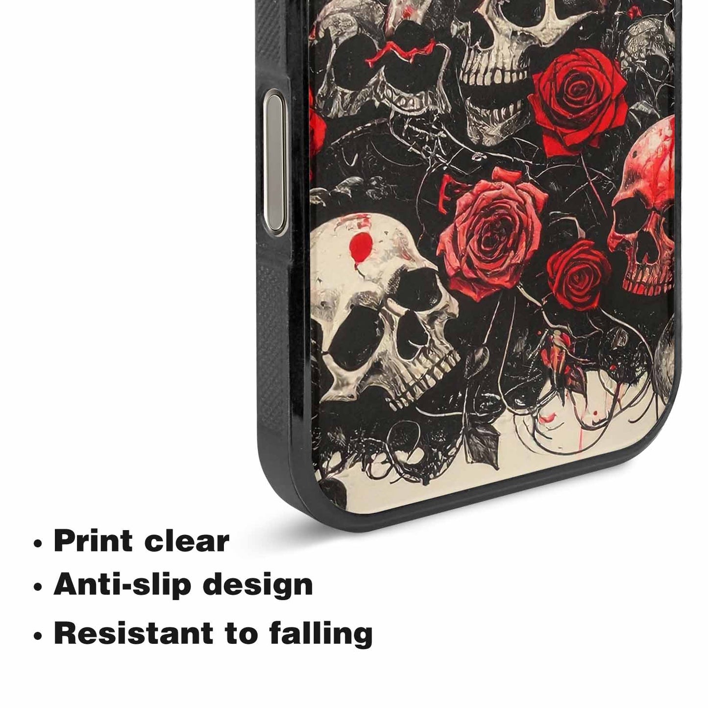 iPhone 16 Pro Max Case — Skull And Roses Black Red Ink, Custom Printed Phone Case