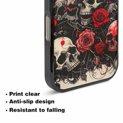 iPhone 16 Pro Max Case — Skull And Roses Black Red Ink, Custom Printed Phone Case