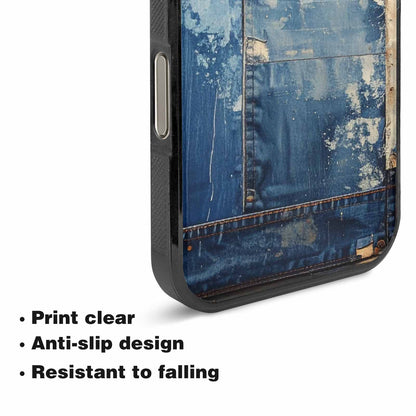 iPhone 16 Pro Max Case — Denim Distressed Textures Print Edge To, Custom Printed Phone Case