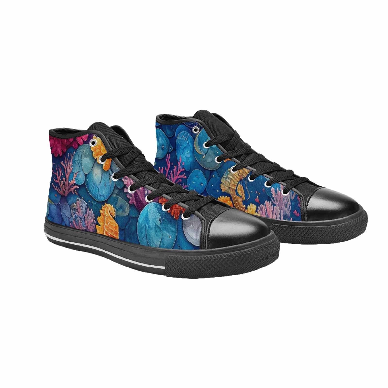 MEN'S Fish Scale Coral High Top Canvas Grunge Custom Shoes