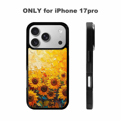 iPhone 17 Pro Case — Impressionist Sunflower Brushstroke Pattern Hundreds Floral, Original Design Phone Case