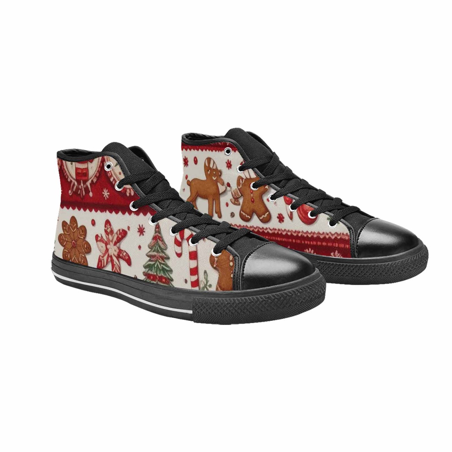 WOMEN'S Christmas Holly Snowflake High Top Canvas Vibrant Chaos Custom Sneakers