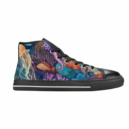 MEN'S Fish Scale Coral High Top Canvas Wallpaper Art Sneakers