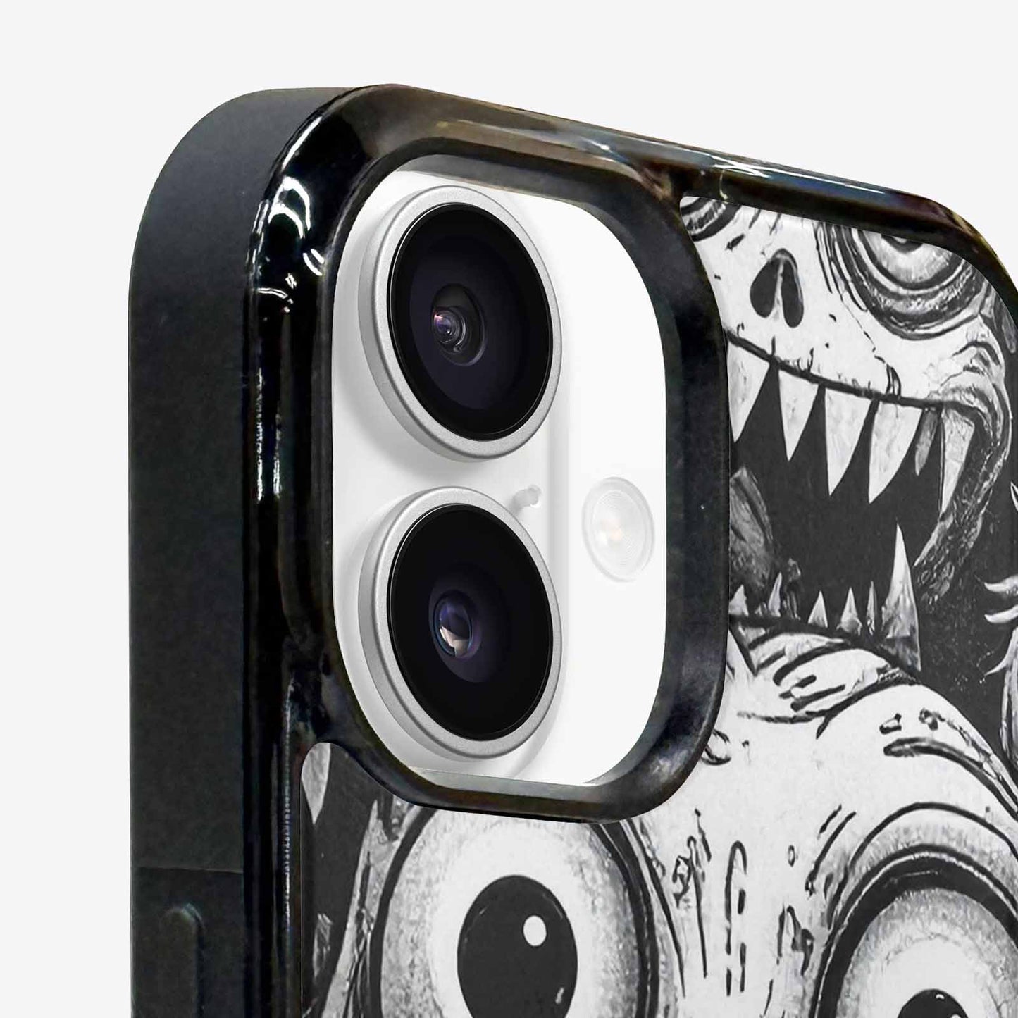 iPhone 16 Plus Case — Black And White Monster Face Collage, Custom Made Phone Cover