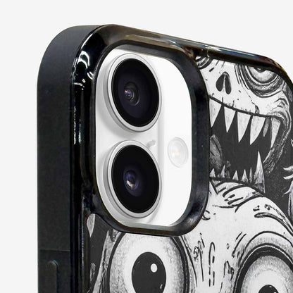 iPhone 16 Plus Case — Black And White Monster Face Collage, Custom Made Phone Cover