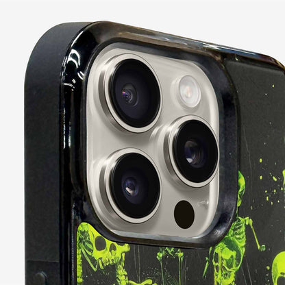 iPhone 15 Pro Max Case — Skeletons Neon Green Glow Skeletons Pattern, Custom Designed Case Cover