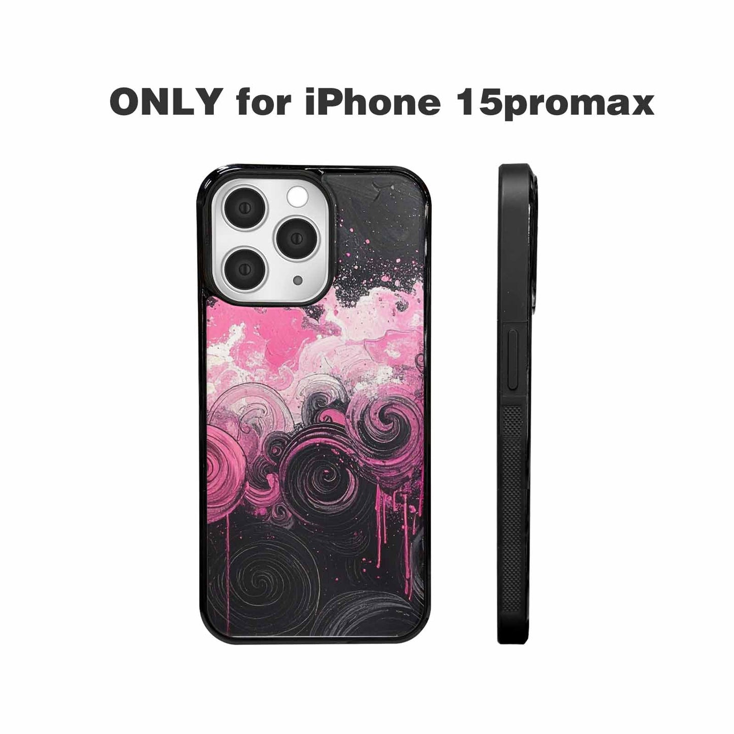 iPhone 15 Pro Max Case — Van Gogh Swirl Black Pink Ink, Custom Printed Phone Case
