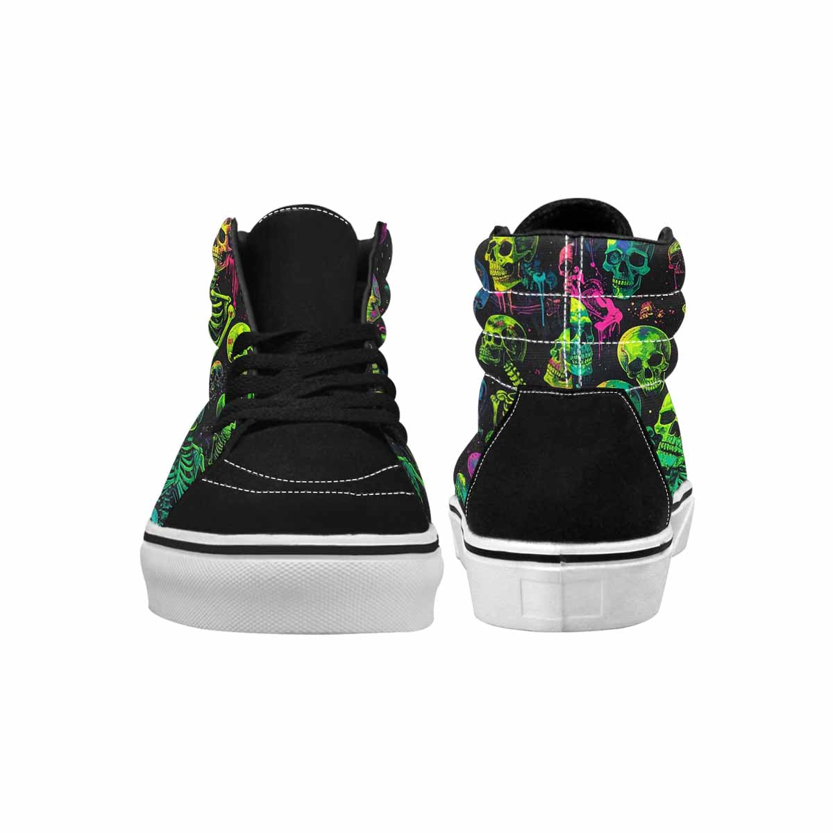 MEN'S Skeletons  Neon Green High Top Canvas Kaleidoscope Sneakers