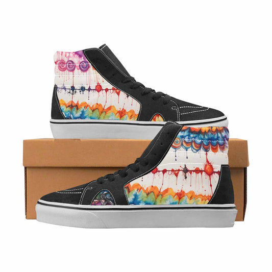 WOMEN'S Tie Dye Black & Red Ink High Top Canvas Artist-designed Vivid Custom Shoes