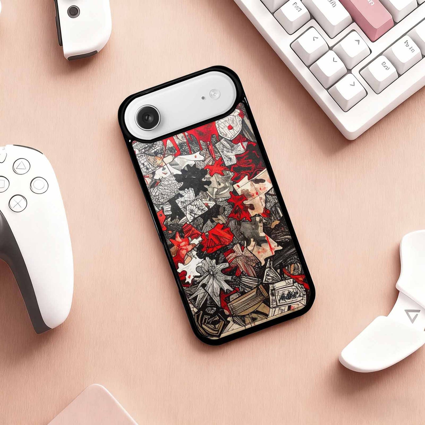 iPhone 17 Air Case — Black Red Ink Camo Patches Camo, Custom Print Case Cover