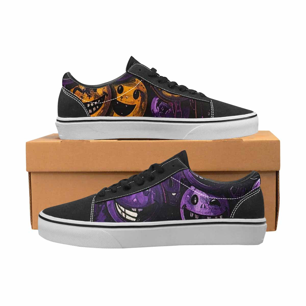 WOMEN'S Melting Moon Smiley Lace-Up Canvas Cottagecore Custom Sneakers