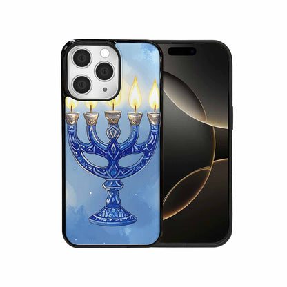 iPhone 15 Pro Max Case — Hanukkah Menorah Pattern Seamless Repeat Jewish, Personalized Phone Case