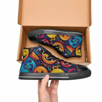 MEN'S Yellow Smiley Face High Top Canvas Vibrant Chaos Custom Sneakers