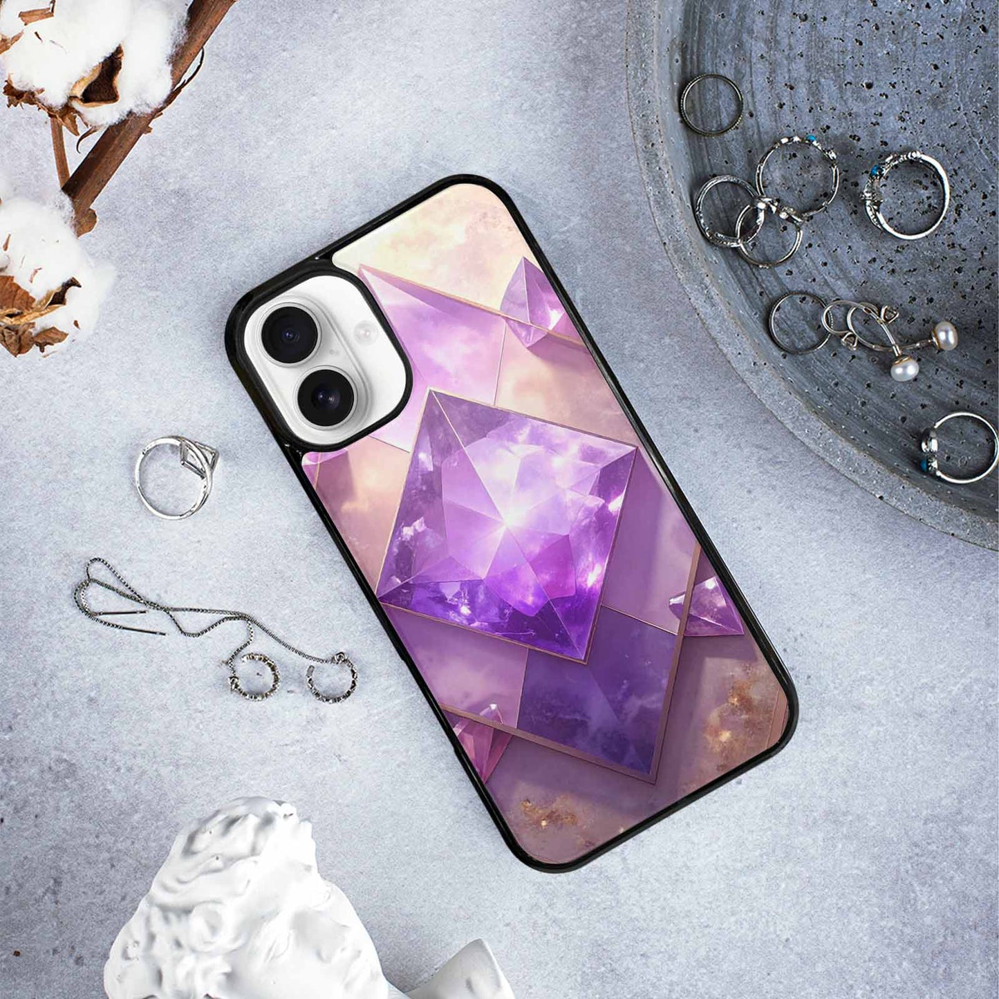 iPhone 16 Plus Case — Amethyst Crystal Art Pattern Personalized Phone, Unique Phone Case Design