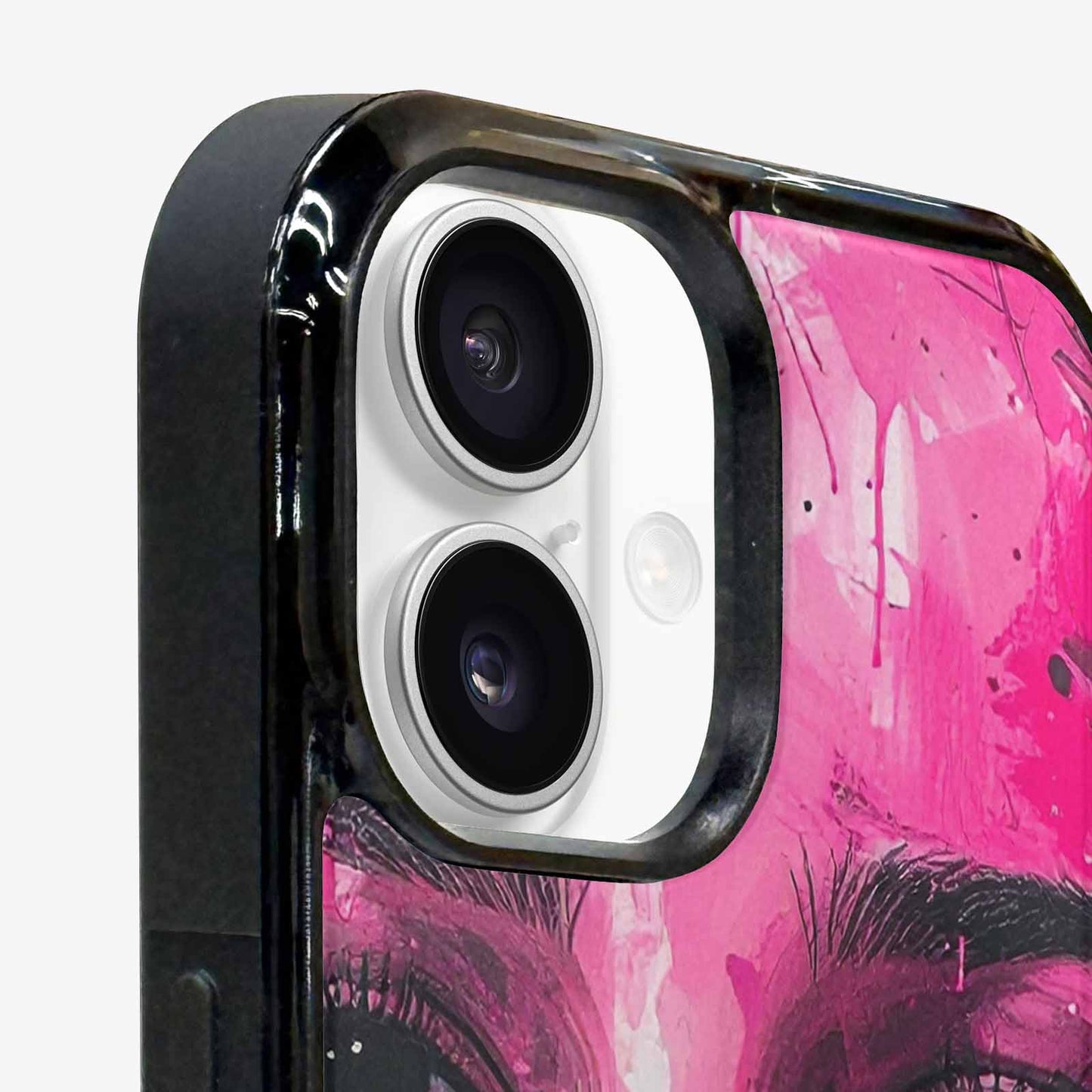 iPhone 16 Case — Melting Moon Smiley Black Pink Ink, Customized Protective Case