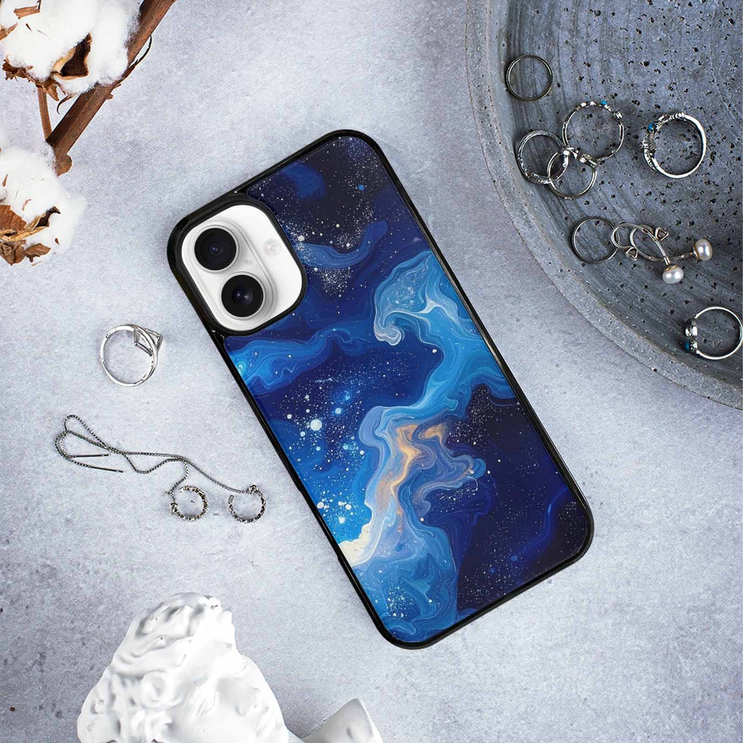 iPhone 16 Plus Case — Galaxy Art Blue Starfield Small Galaxy, Custom Print Case Cover