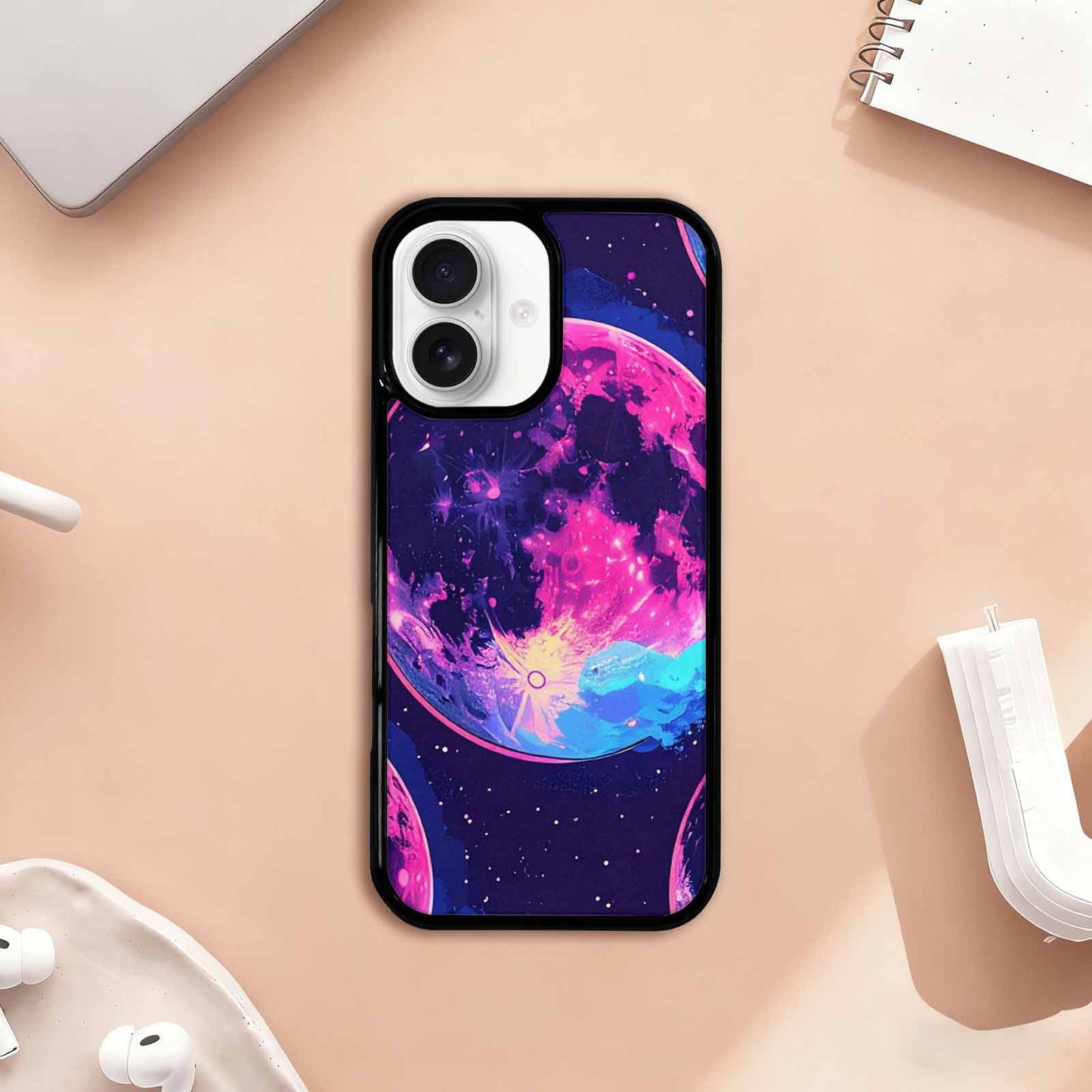 iPhone 17 Case — Neon Winter Moon Cartoon Cute, Custom Print Case Cover