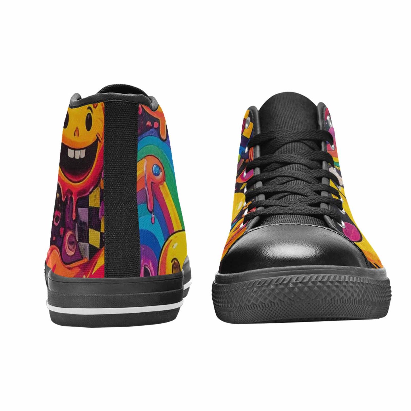 MEN'S Yellow Smiley Face High Top Canvas Grunge Sneakers