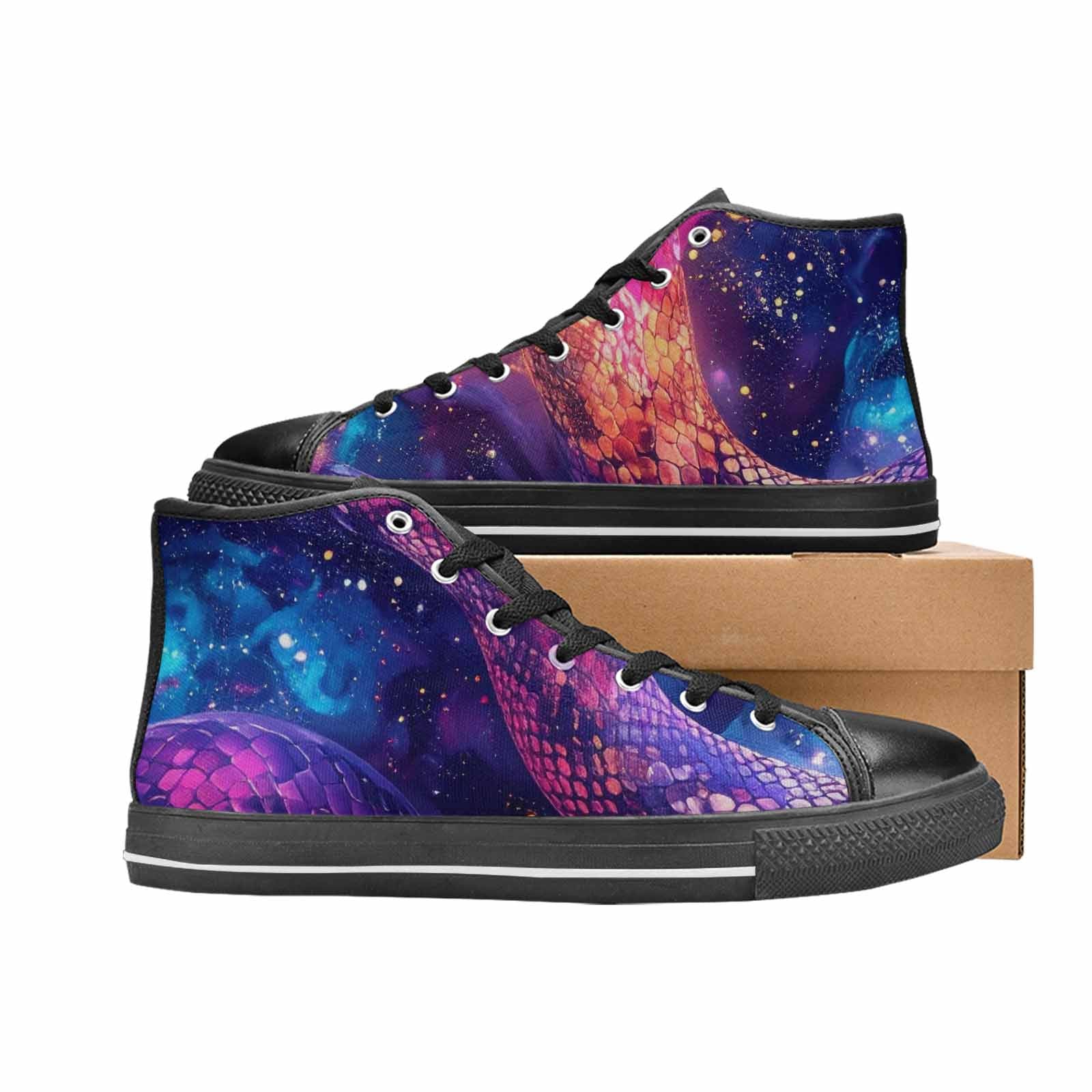 MEN'S Galaxy Snake Print High Top Canvas Vibrant Chaos Sneakers