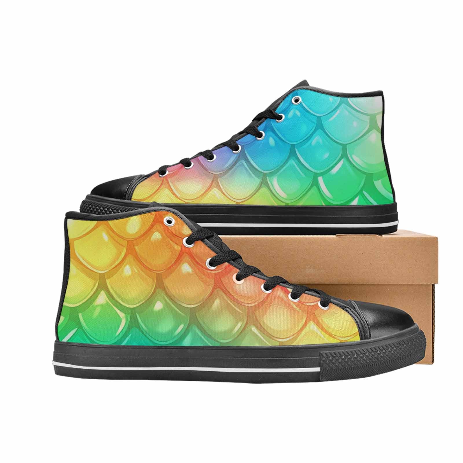 WOMEN'S Dark Snake Print High Top Canvas Cottagecore Custom Sneakers