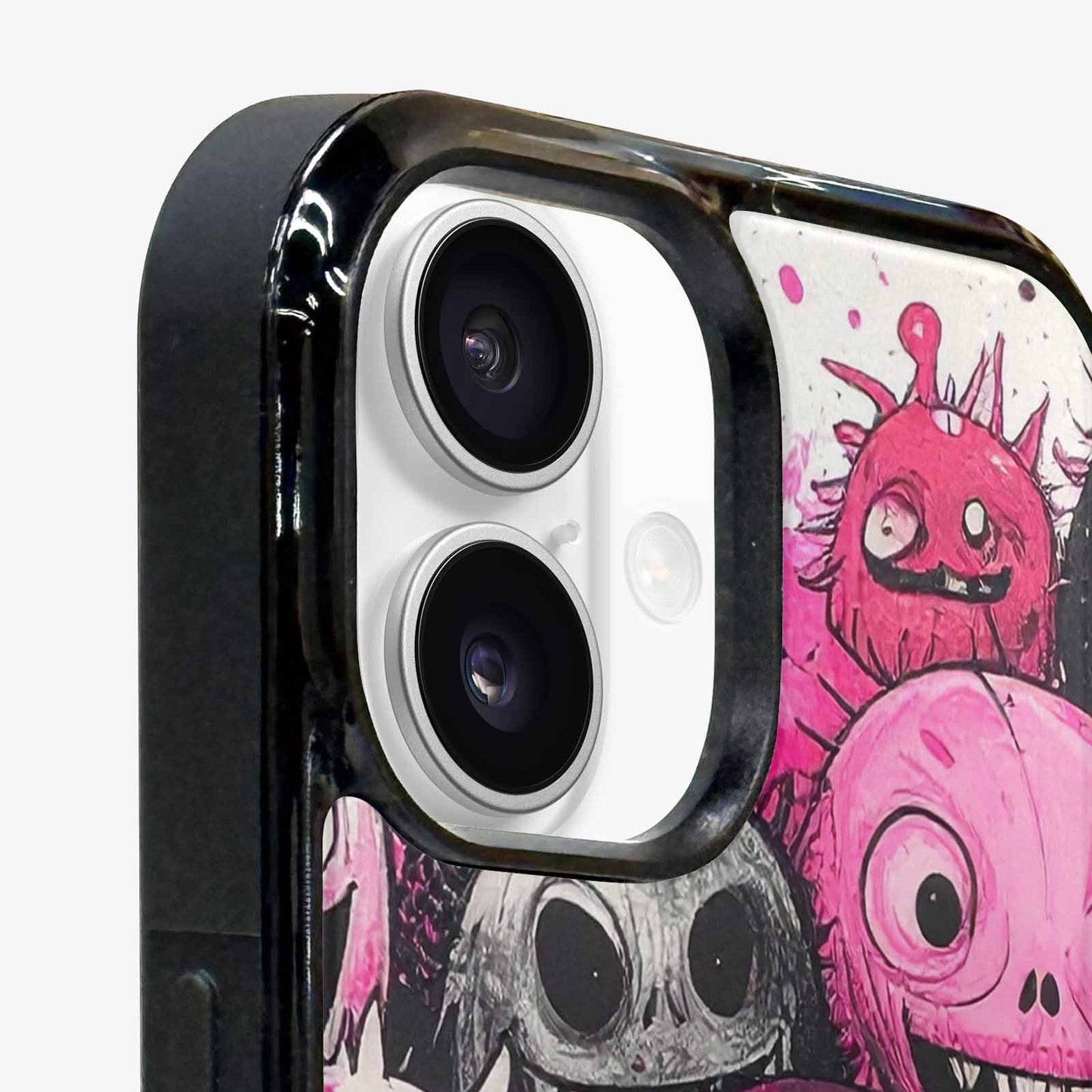 iPhone 16 Case — Monsters General Black Pink Ink Cartoon, Custom Print Case Cover