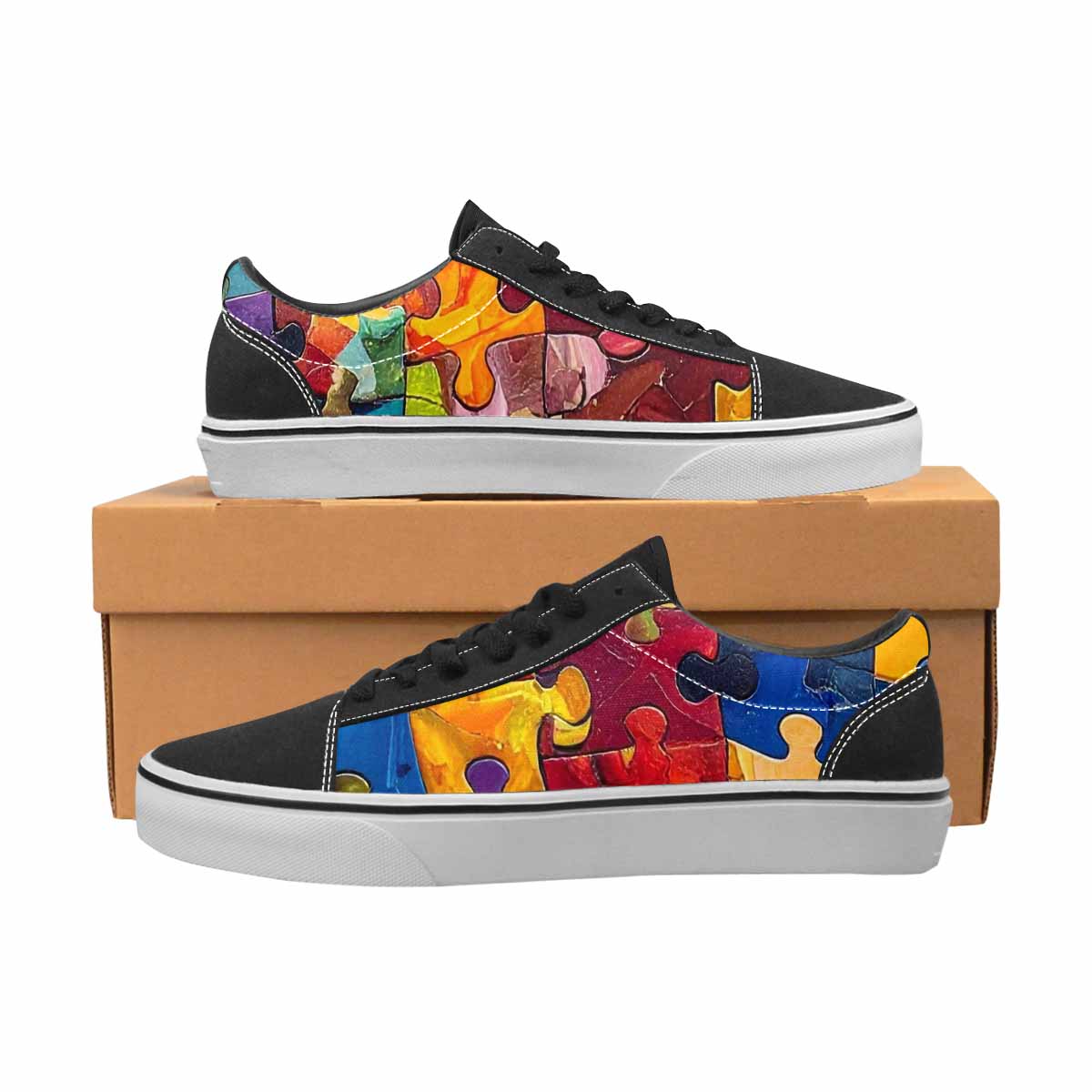 WOMEN'S Autism Puzzle Pieces Lace-Up Canvas Kaleidoscope Custom Sneakers