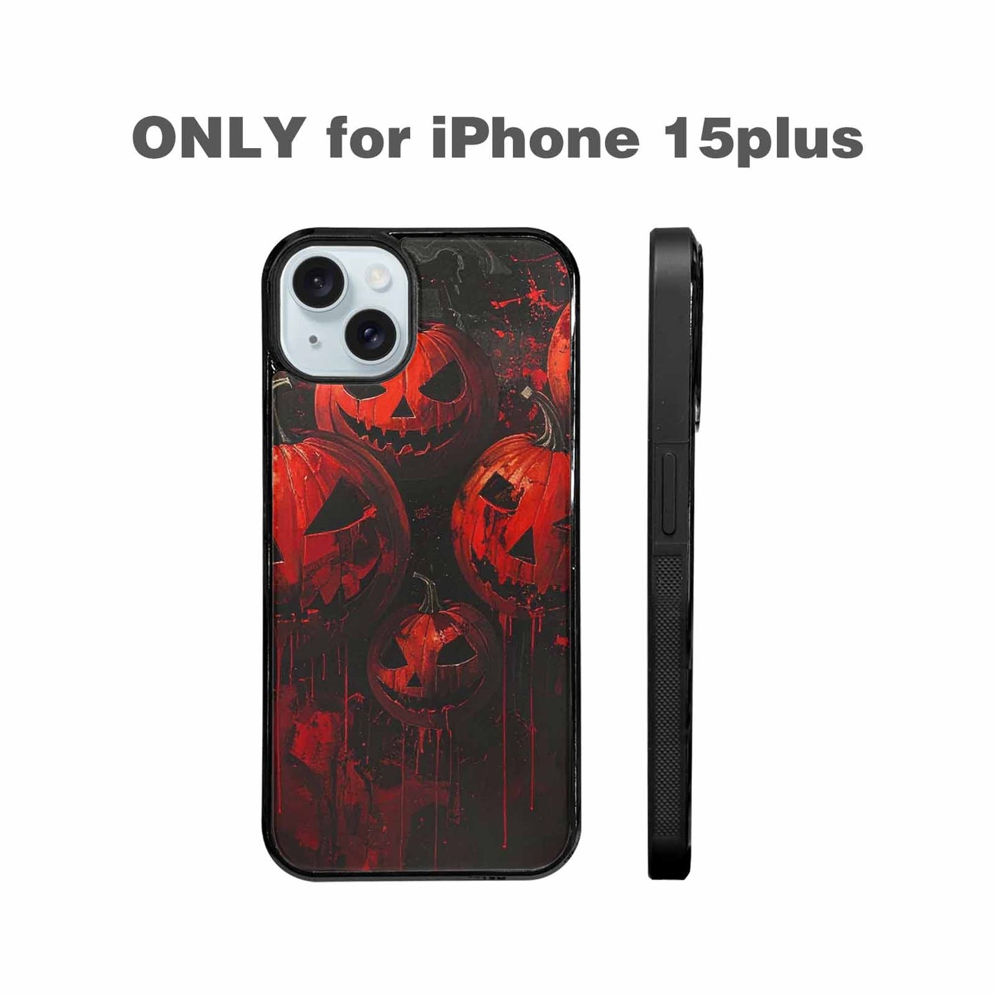 iPhone 15 Plus Case — Bloody Pumpkin Face, Unique Phone Case Design