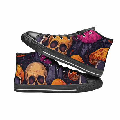 WOMEN'S Mushroom Skulls High Top Canvas Neon Fantasy Sneakers