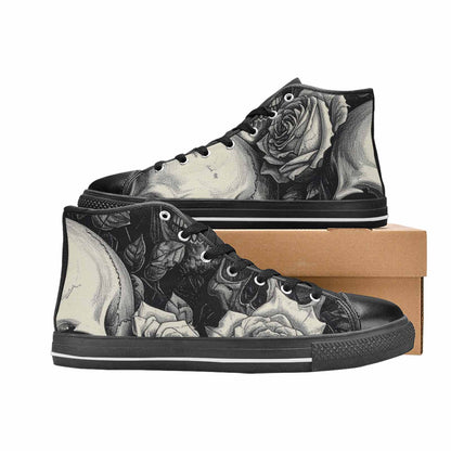 WOMEN'S Skulls Roses Pen Ink High Top Canvas Dark Academia Custom Shoes