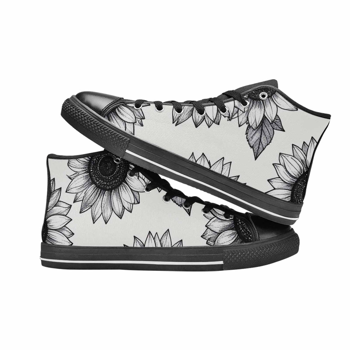 WOMEN'S Minimalist Line Art Sunflower High Top Canvas Surreal Sneakers