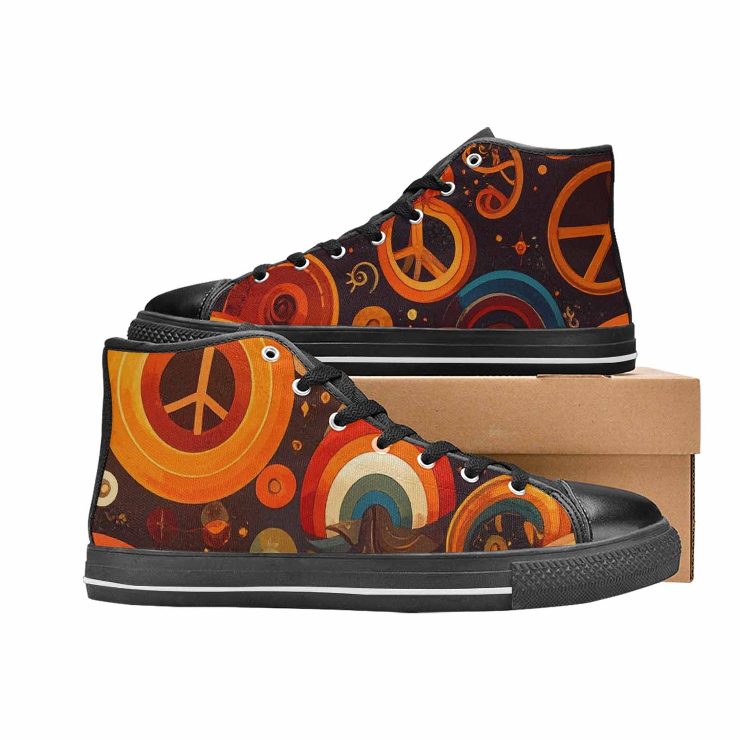 WOMEN'S Groovy 70S Peace High Top Canvas Neon Fantasy Custom Sneakers