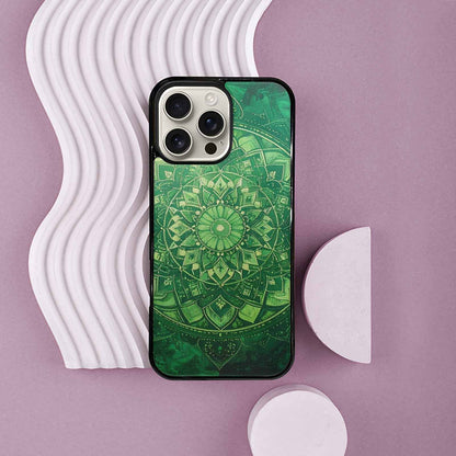 iPhone 16 Pro Max Case — Green Mandala Bohemian Print Edge To, Custom Designed Case Cover