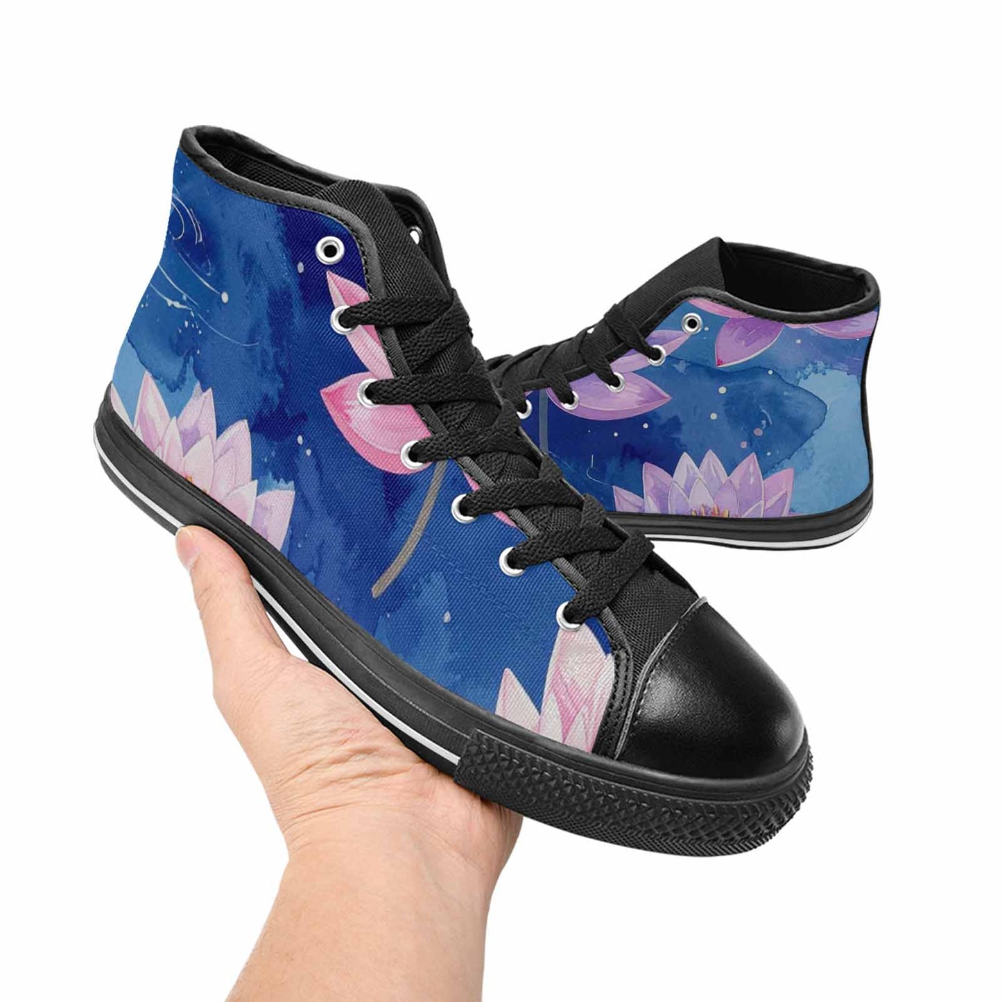 WOMEN'S Water Lilies Impressionist High Top Canvas Vivid Custom Sneakers