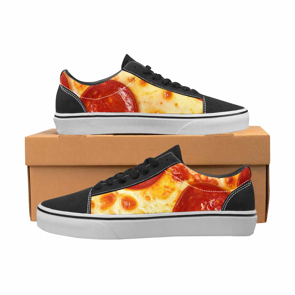 WOMEN'S Pepperoni Pizza Print Canvas Lace-Up Neon Fantasy Shoes