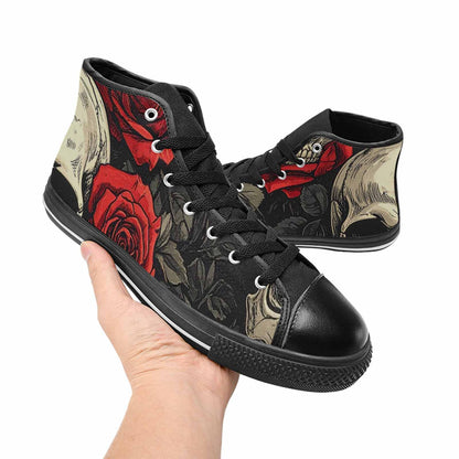 MEN'S Skulls Roses Bold Pen Ink High Top Canvas Dreamcore Sneakers