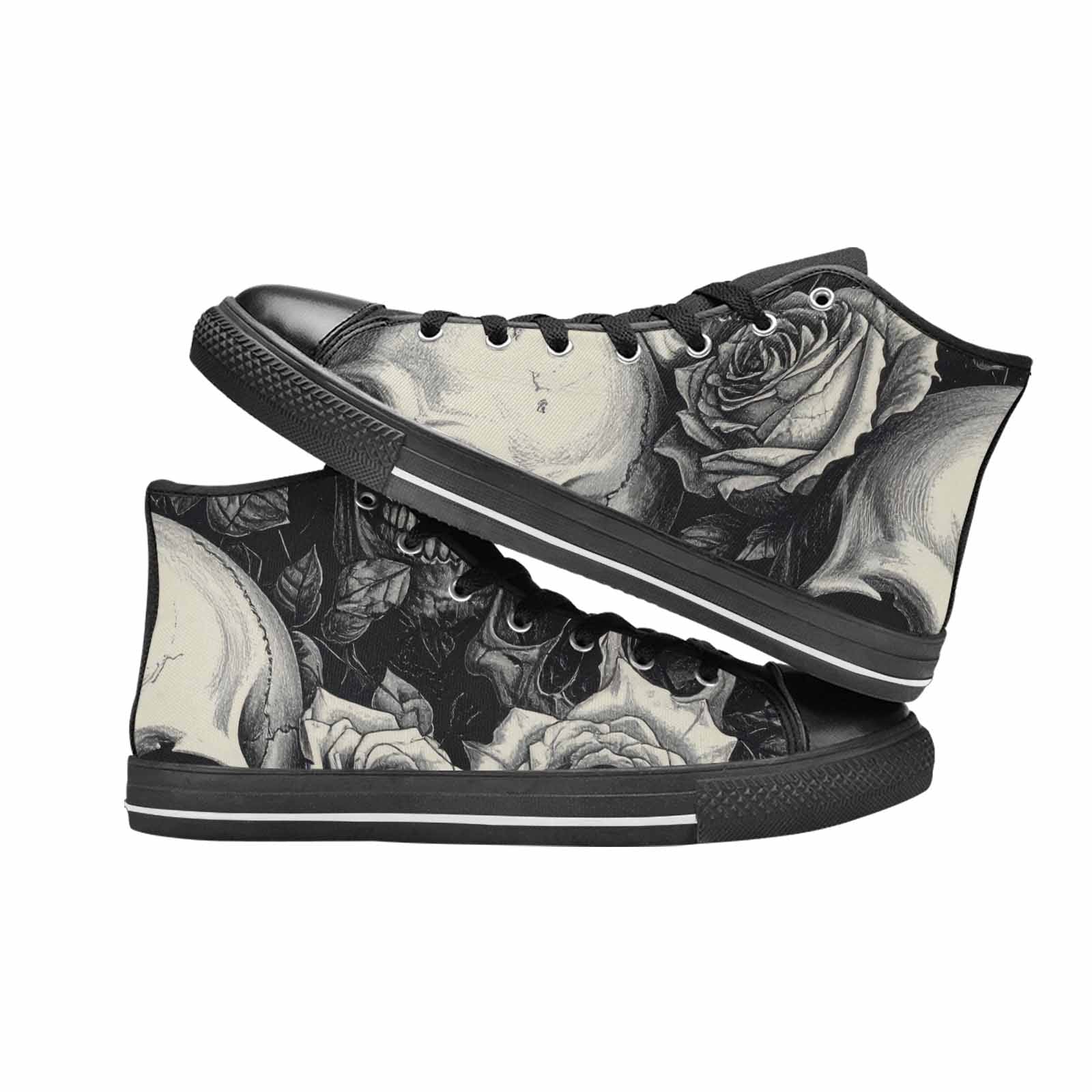 MEN'S Skulls Roses Pen Ink High Top Canvas Surreal Shoes