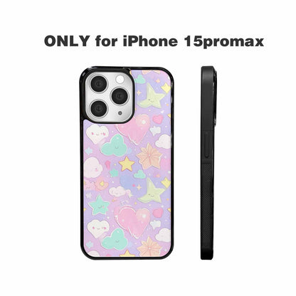 iPhone 15 Pro Max Case — Cute Kawaii Style Generic Icons Stars, Unique Phone Case Design